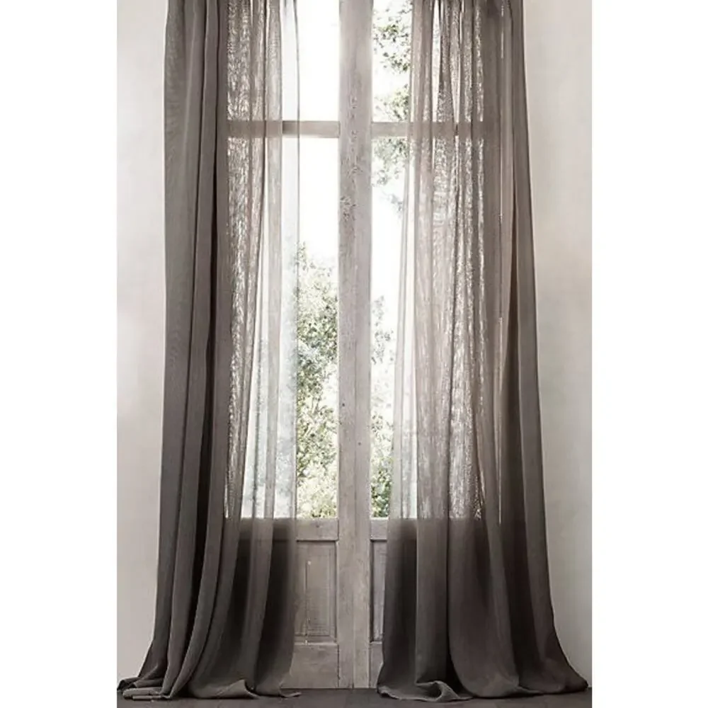 NEW! Hardware Italian Linen Mesh Sheer Drapery- GRAY, 50